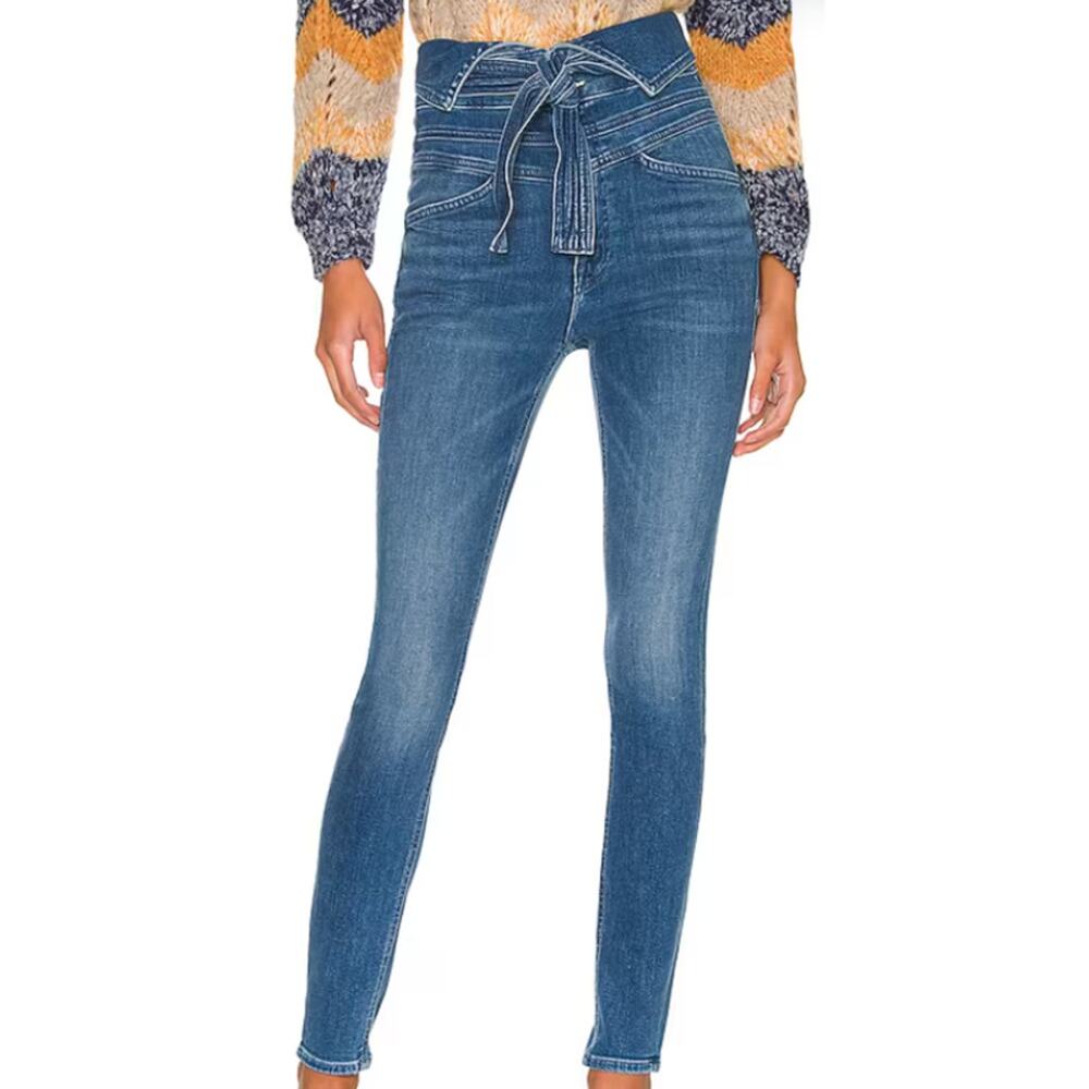 Mother Women's 24 Blue Jeans Triple Stack Looker Belted Skinny Foldover Cotton H